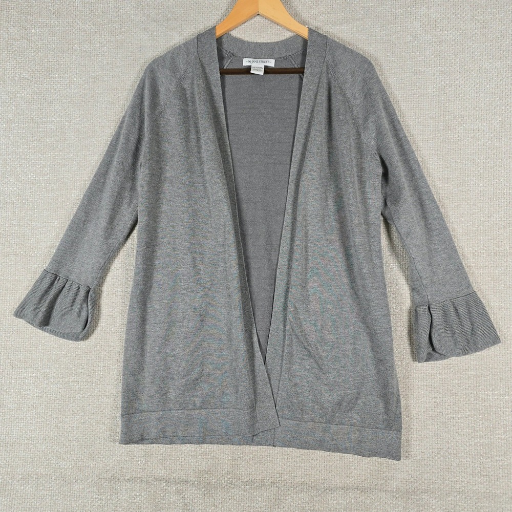 99 Jane Street Womens Gray Open Front Ruffle Cuff‎ Cardigan Sweater Small